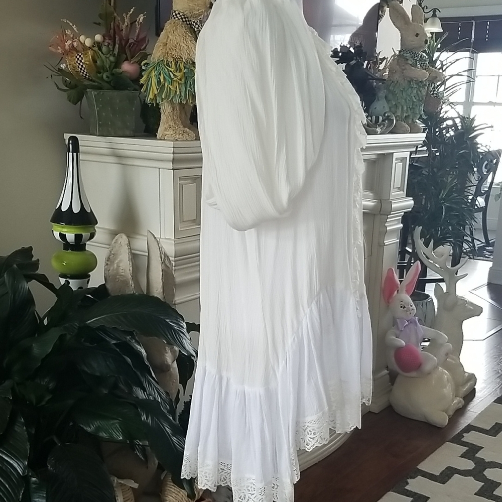 Free People White Ruffled Peasant Tunic Dress - Picture 2 of 7